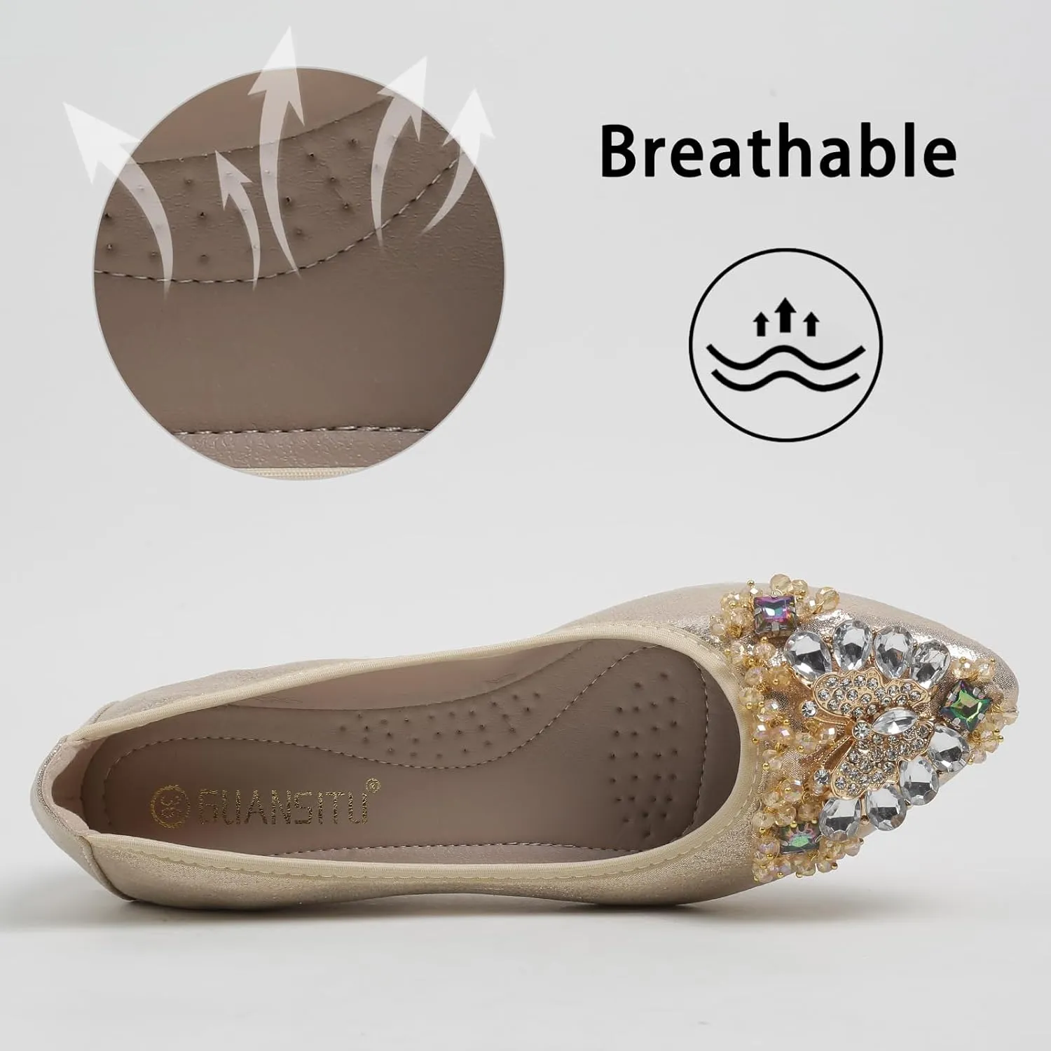 Women's Ballet Flat Shoes - Cute Rhinestones Bow Wedding Flats Slip on Flats for Women Comfort