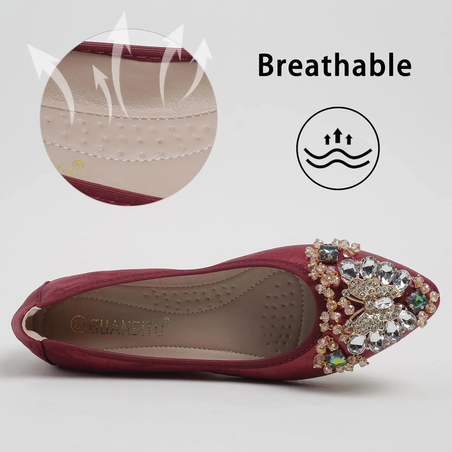 Women's Ballet Flat Shoes - Cute Rhinestones Bow Wedding Flats Slip on Flats for Women Comfort