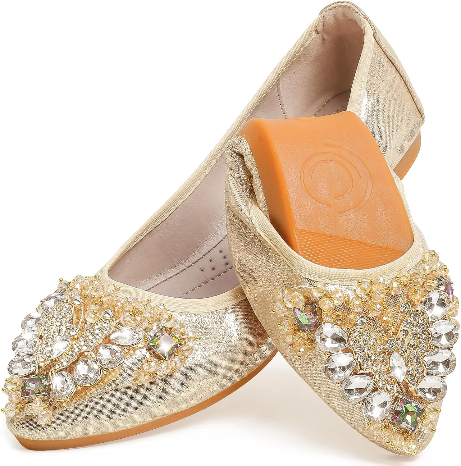 Women's Ballet Flat Shoes - Cute Rhinestones Bow Wedding Flats Slip on Flats for Women Comfort