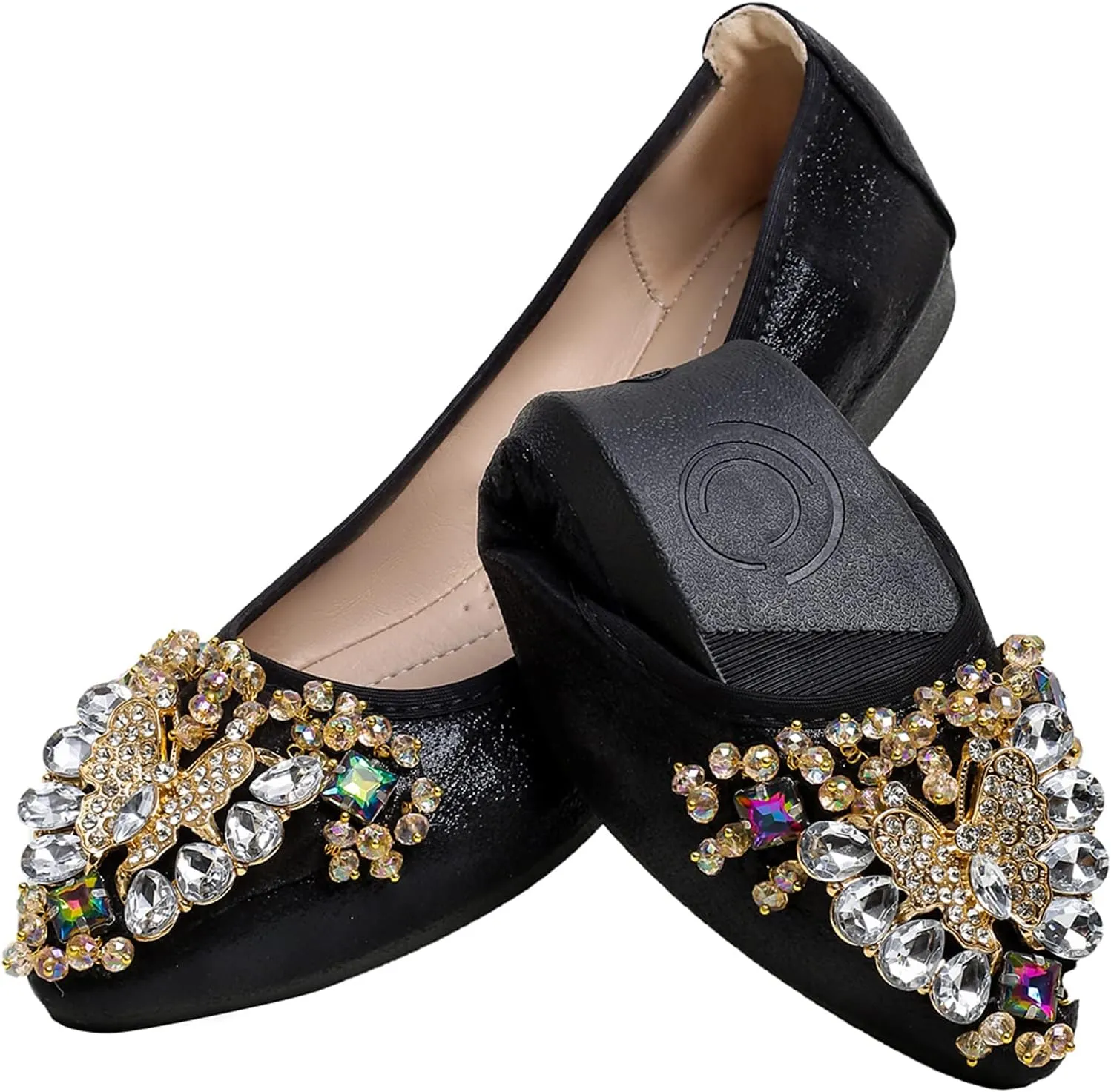 Women's Ballet Flat Shoes - Cute Rhinestones Bow Wedding Flats Slip on Flats for Women Comfort