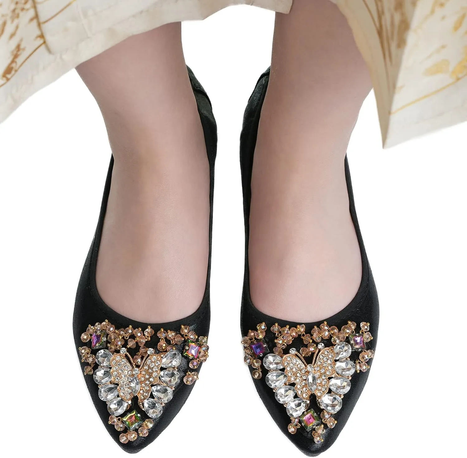 Women's Ballet Flat Shoes - Cute Rhinestones Bow Wedding Flats Slip on Flats for Women Comfort