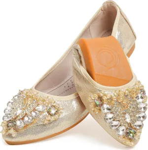 Women's Ballet Flat Shoes - Cute Rhinestones Bow Wedding Flats Slip on Flats for Women Comfort