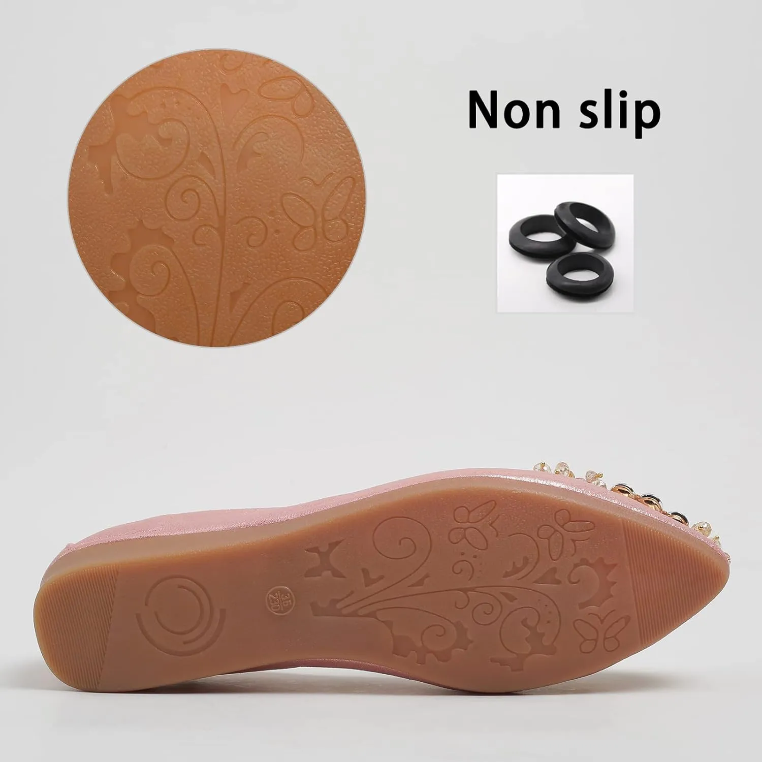 Women's Ballet Flat Shoes - Cute Rhinestones Bow Wedding Flats Slip on Flats for Women Comfort