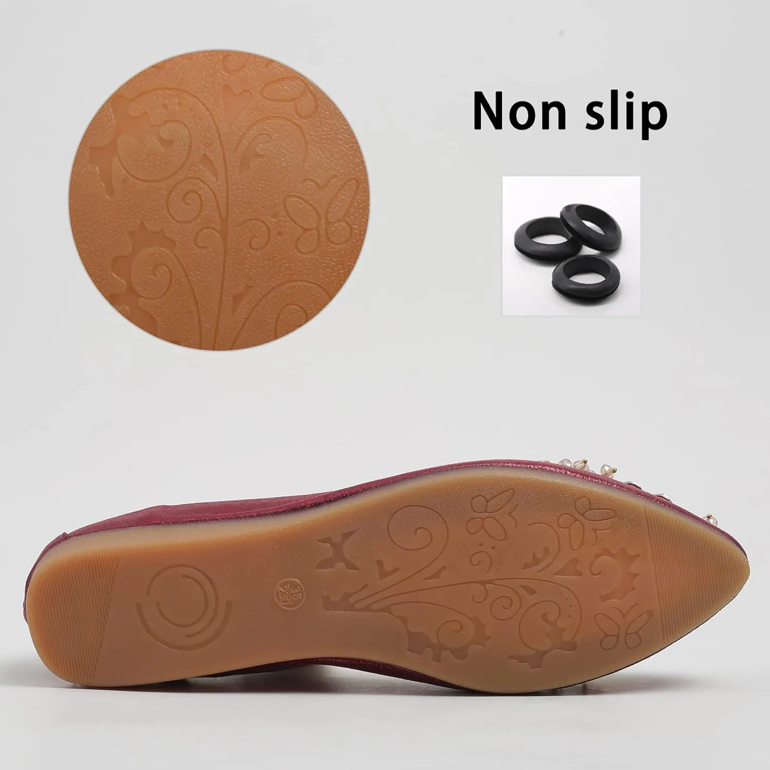 Women's Ballet Flat Shoes - Cute Rhinestones Bow Wedding Flats Slip on Flats for Women Comfort