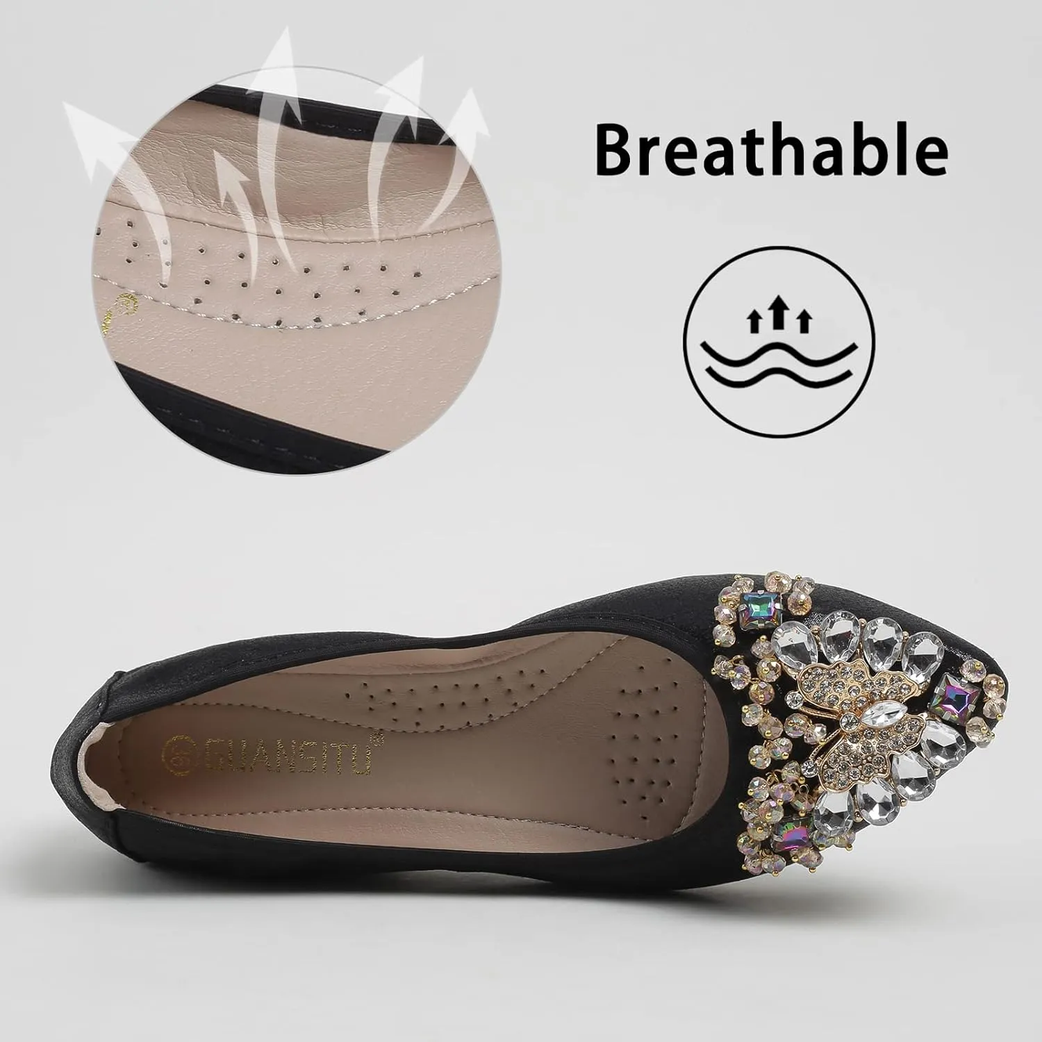 Women's Ballet Flat Shoes - Cute Rhinestones Bow Wedding Flats Slip on Flats for Women Comfort