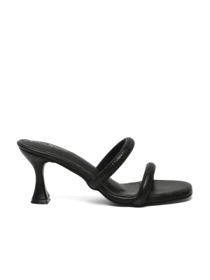 Women's Black Open Toe Glitter Double Strap Lightweight Sandals