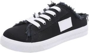 Womens Canvas Shoes Slip on Breathable Mule Sneakers Round Toe Lace Up Walking Shoes Casual Trendy Classic Vintage Comfortable Lightweight Flat Shoe Outdoor Tennis Loafers Canvas Slippers