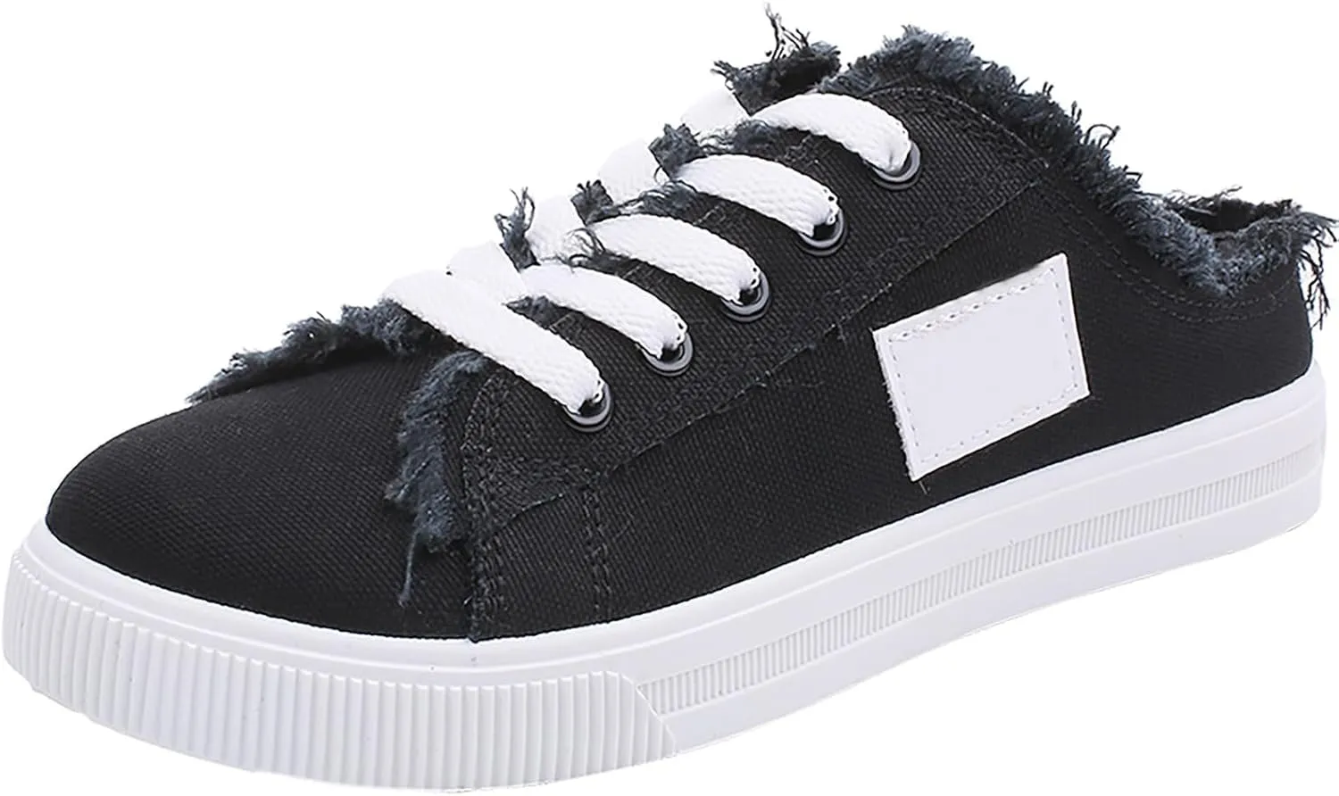 Womens Canvas Shoes Slip on Breathable Mule Sneakers Round Toe Lace Up Walking Shoes Casual Trendy Classic Vintage Comfortable Lightweight Flat Shoe Outdoor Tennis Loafers Canvas Slippers