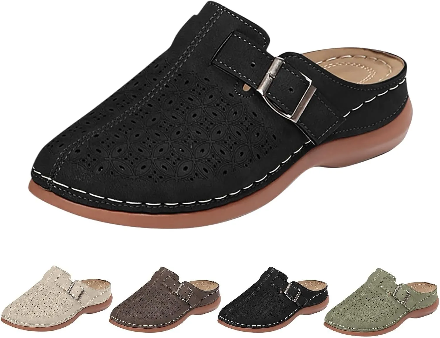 Womens Clogs Comfortable Arch Support Closed Toe Sandals Breathable Hollow Out Orthopedic Slippers Fashion Adjustable Buckle Slip On Mules Outdoor Beach Slippers