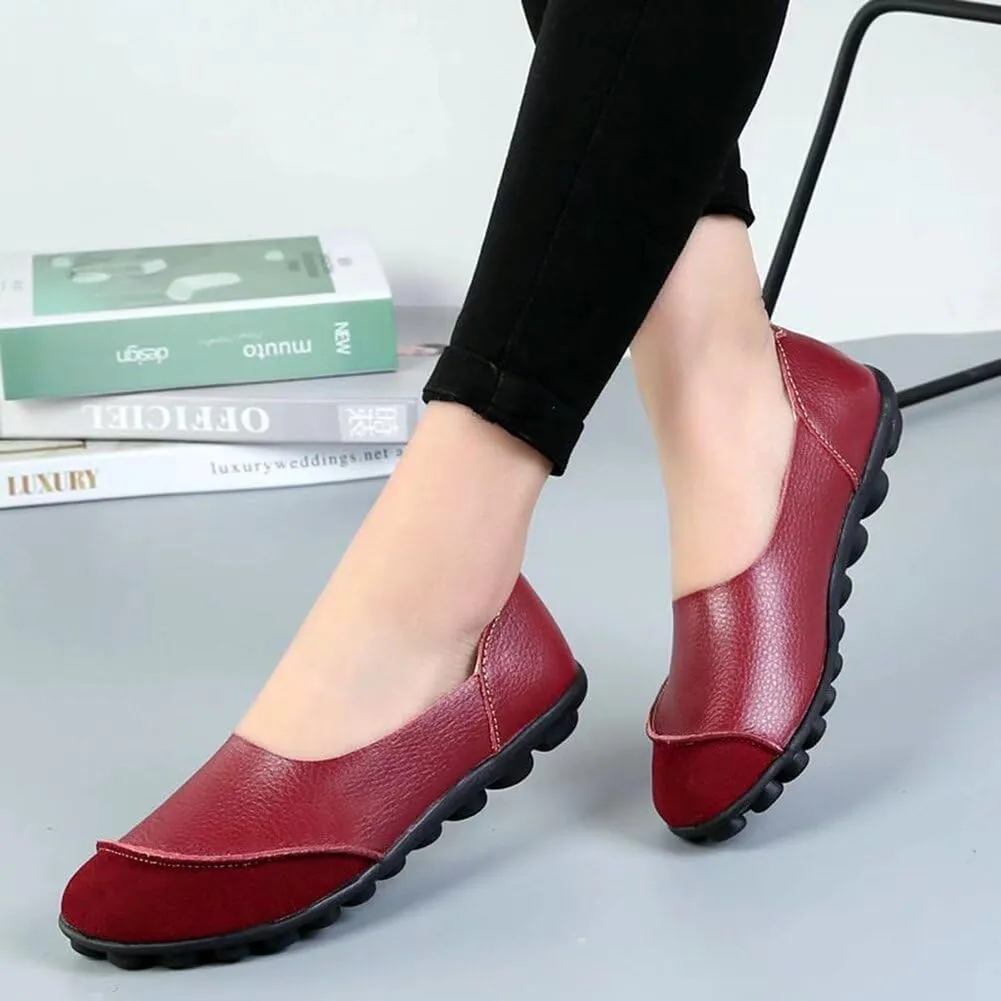 Women's Cowhide Leather Loafers Flats Moccasins Slip-On