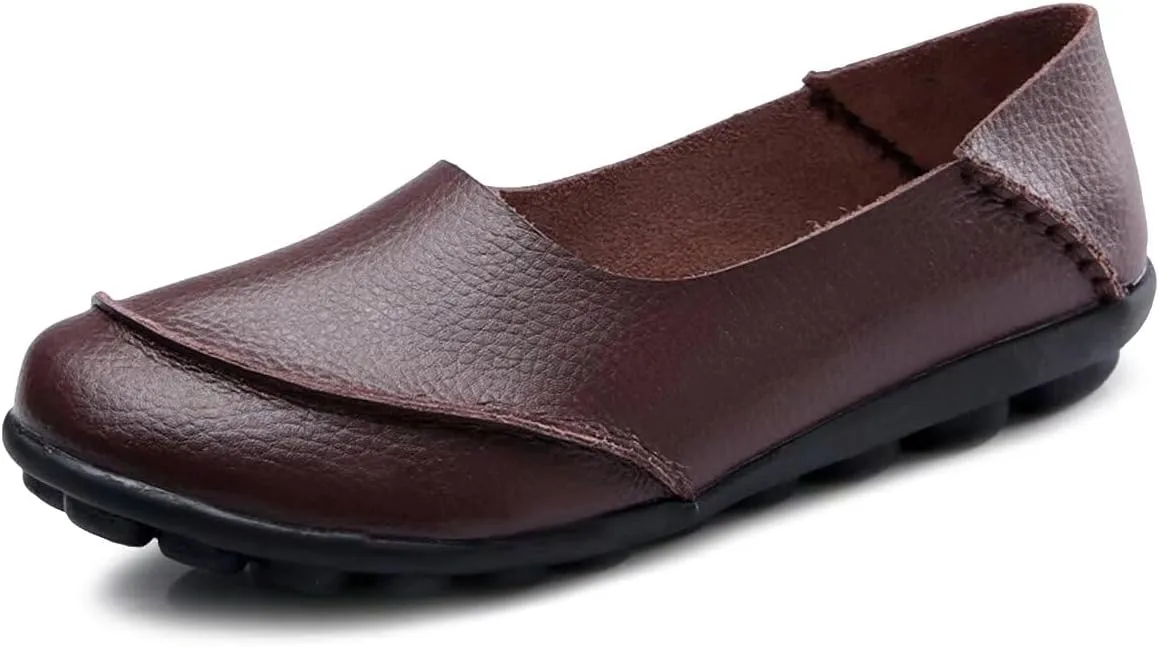 Women's Cowhide Leather Loafers Flats Moccasins Slip-On