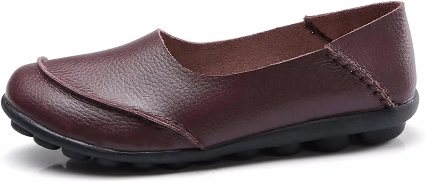 Women's Cowhide Leather Loafers Flats Moccasins Slip-On