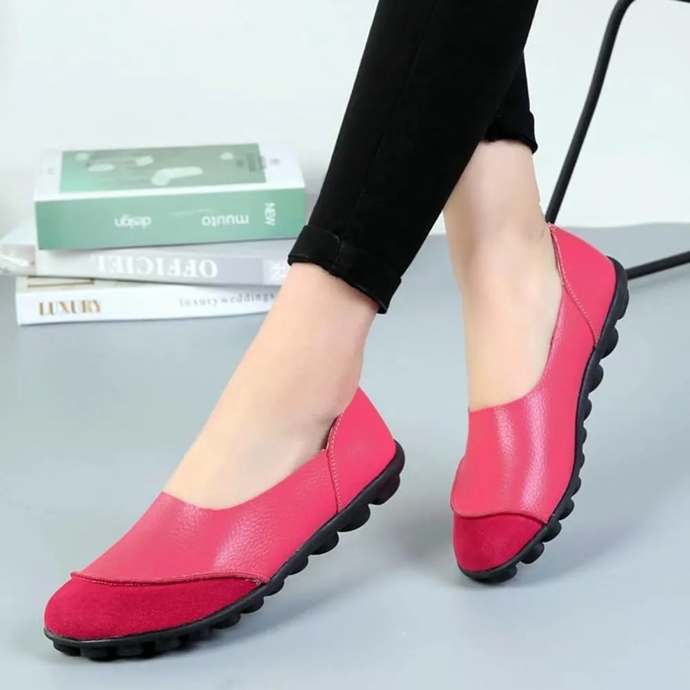 Women's Cowhide Leather Loafers Flats Moccasins Slip-On