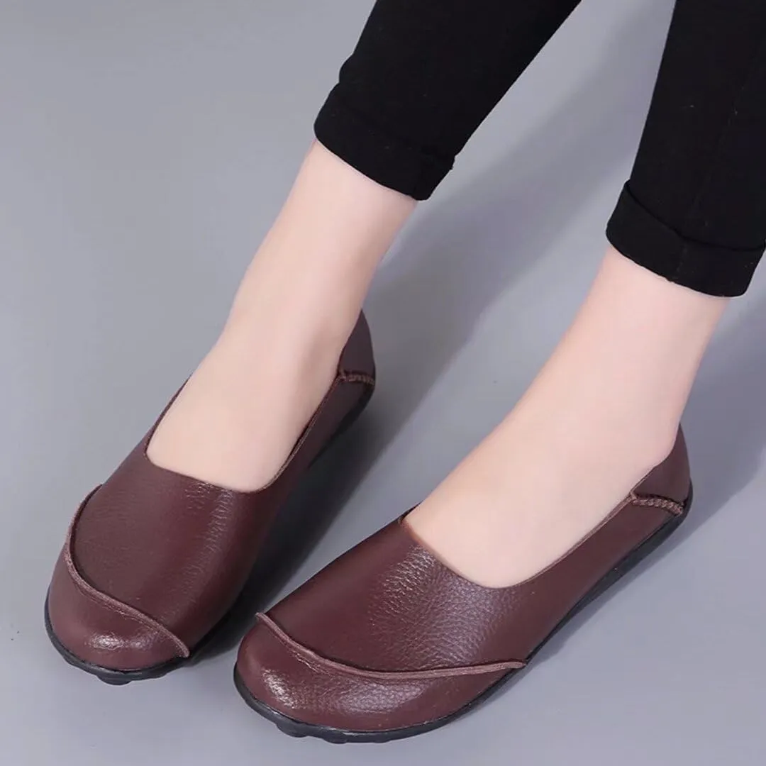 Women's Cowhide Leather Loafers Flats Moccasins Slip-On