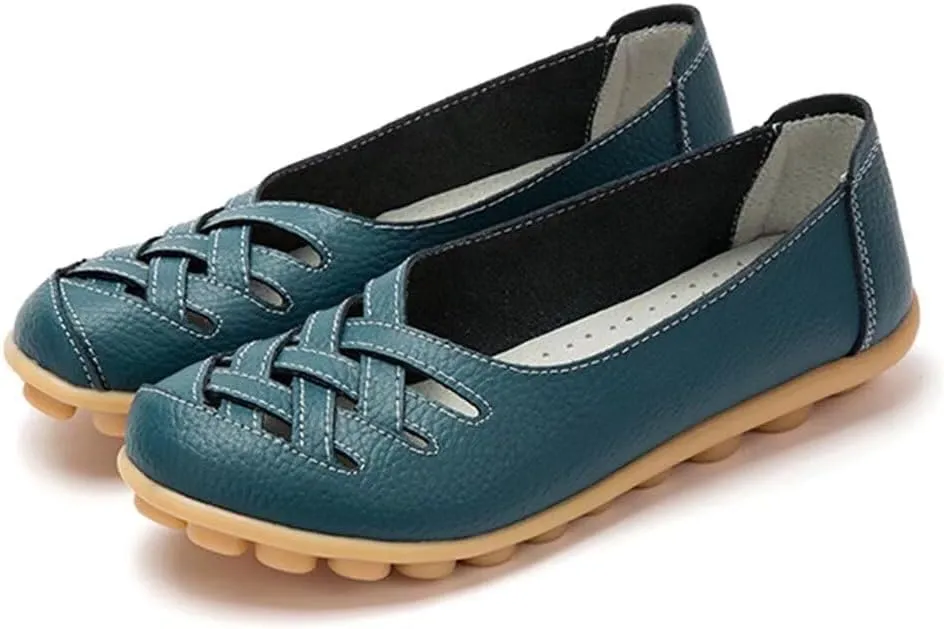 Women's Cowhide Leather Loafers Flats Sandals Slip-On