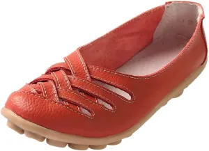 Women's Cowhide Leather Loafers Flats Sandals Slip-On