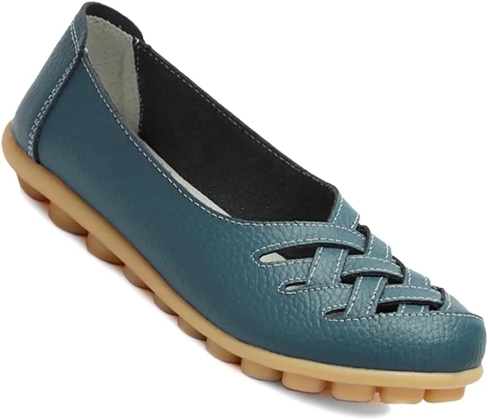 Women's Cowhide Leather Loafers Flats Sandals Slip-On