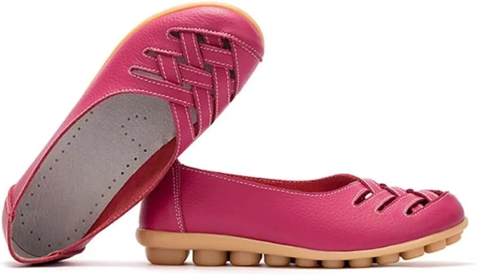 Women's Cowhide Leather Loafers Flats Sandals Slip-On