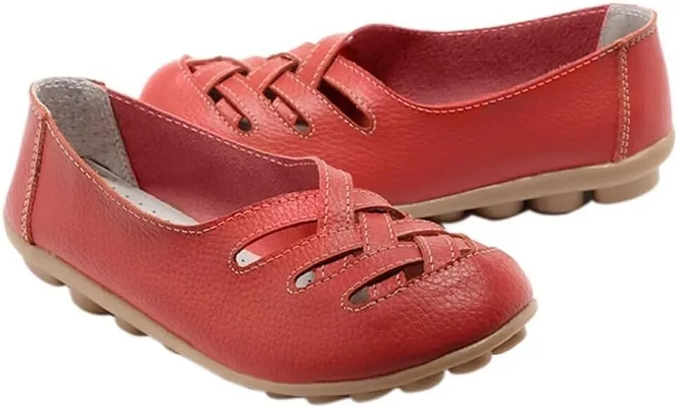 Women's Cowhide Leather Loafers Flats Sandals Slip-On