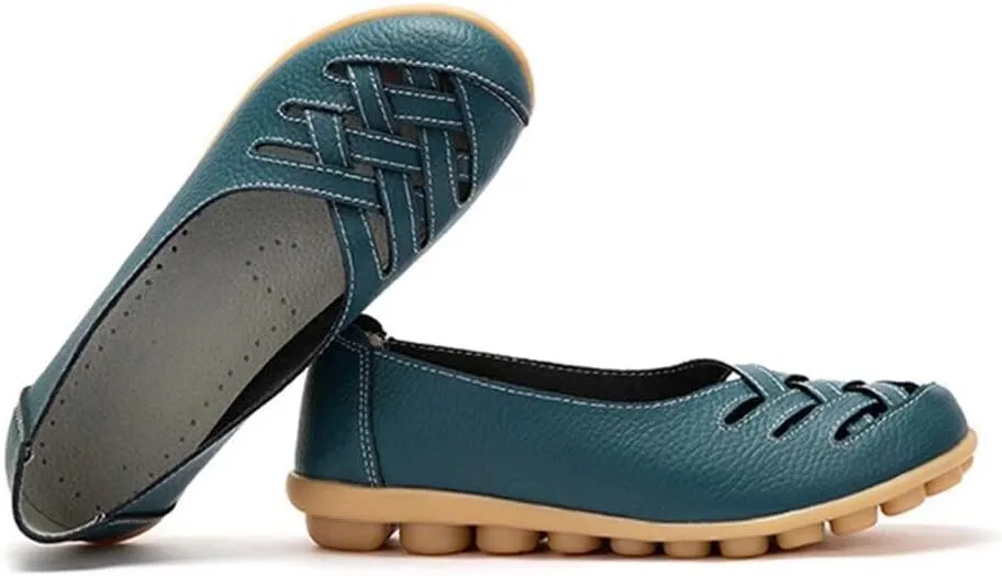 Women's Cowhide Leather Loafers Flats Sandals Slip-On