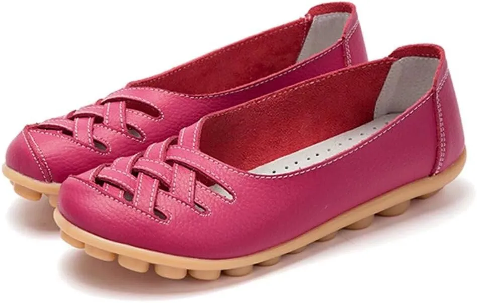 Women's Cowhide Leather Loafers Flats Sandals Slip-On