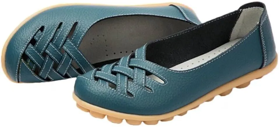 Women's Cowhide Leather Loafers Flats Sandals Slip-On
