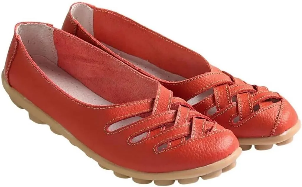 Women's Cowhide Leather Loafers Flats Sandals Slip-On