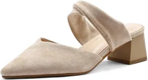 Women'S Elegant Suede Chunky Block Heel Mule Sandals closed Pointed Toe Slip On Comfy Soft backless Pumps Shoes For Sexy Cute Party Wedding Shoes