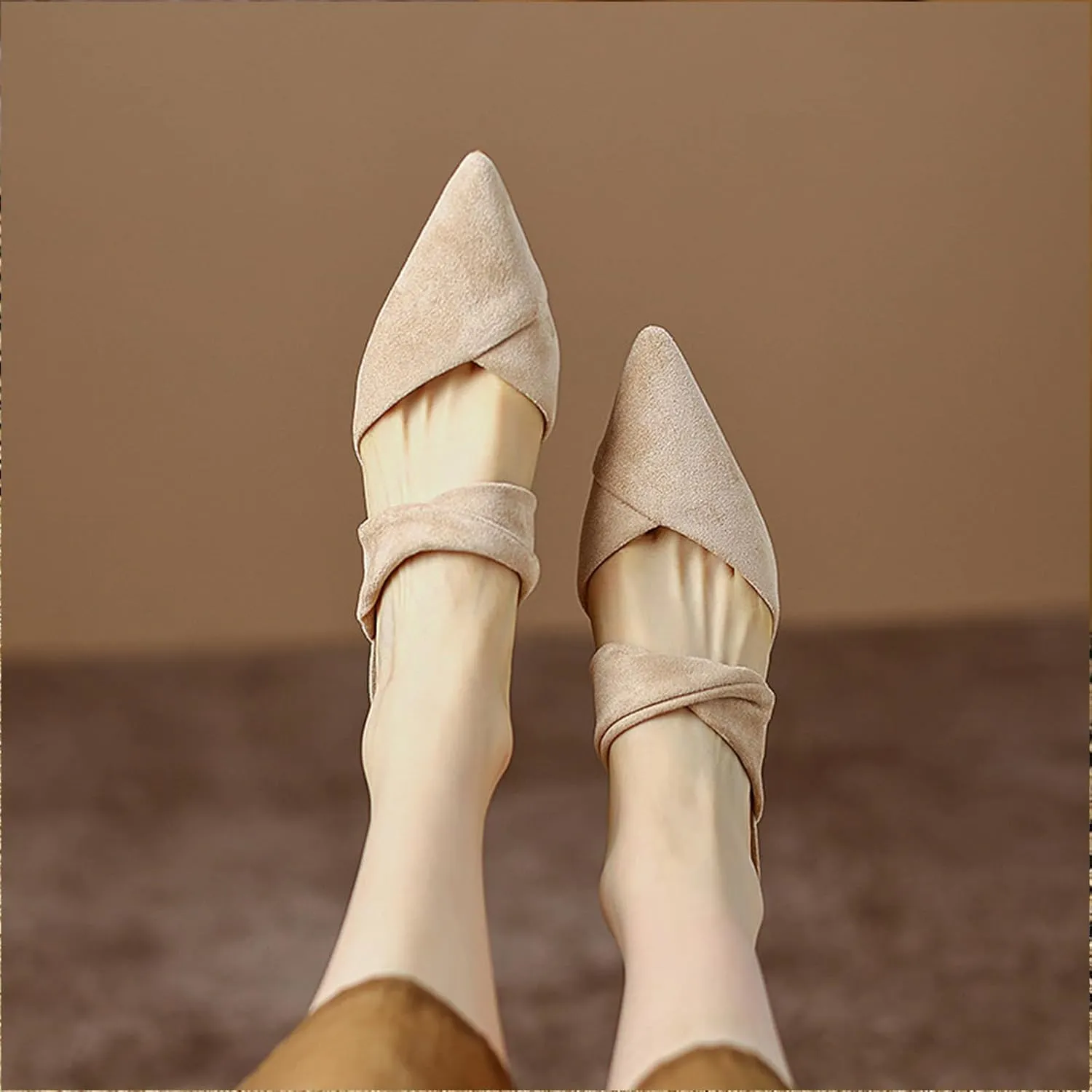 Women'S Elegant Suede Chunky Block Heel Mule Sandals closed Pointed Toe Slip On Comfy Soft backless Pumps Shoes For Sexy Cute Party Wedding Shoes