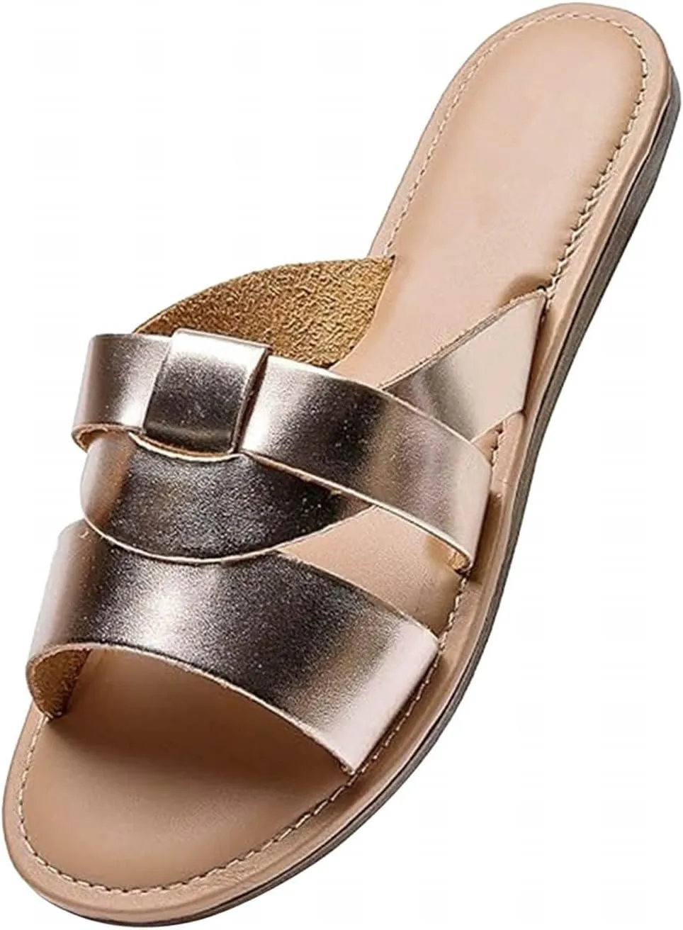 Women's Flat Slide Sandals Lightweight Summer Open Toe Slip On Casual Beach Slippers, Wide Width Slides 2025 New