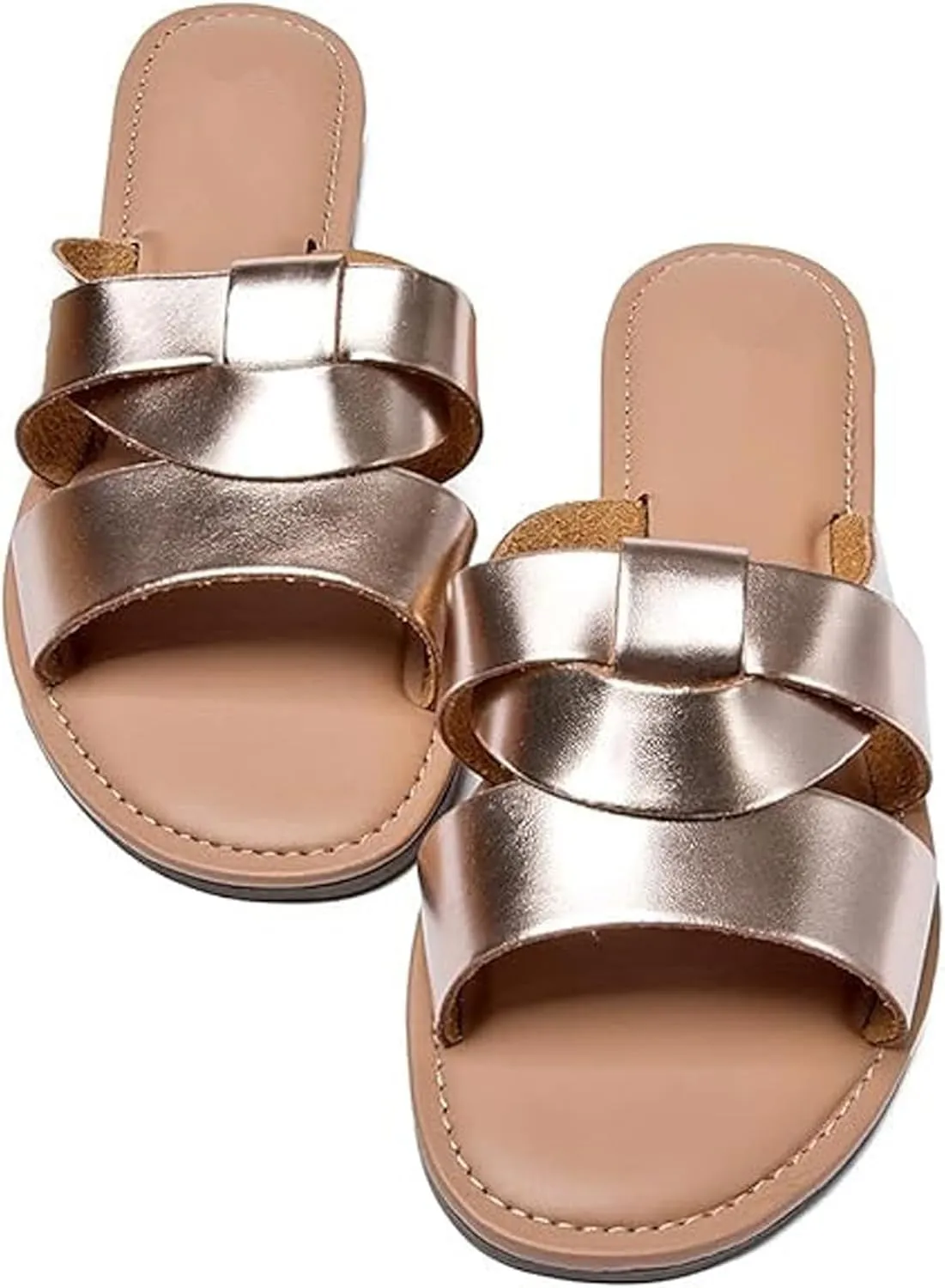 Women's Flat Slide Sandals Lightweight Summer Open Toe Slip On Casual Beach Slippers, Wide Width Slides 2025 New