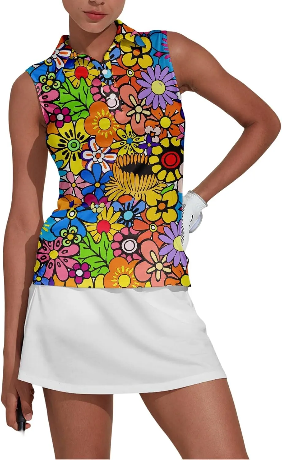 Women's Golf Shirts Sleeveless Collared Shirt for Women Quick Dry Button Up Tennis T-Shirt Printed Workout Tank Tops