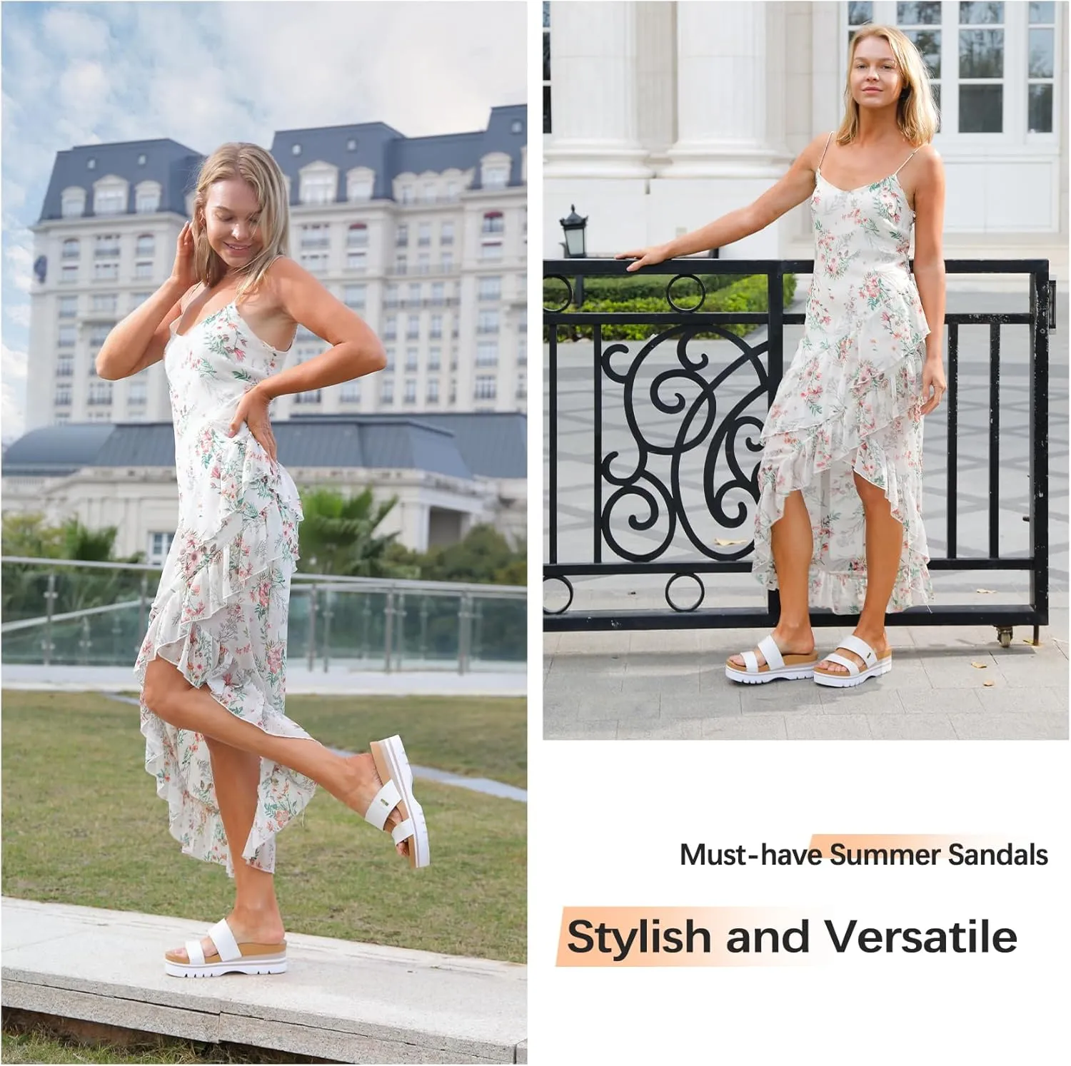 Women's Higher Platform Sandals Arch Support Beach Slides for Woman Orthotic Summer Causal Cork Footbed Slip on Cushion Cute 2 Strap Flatform 2.2IN sandalias de mujer