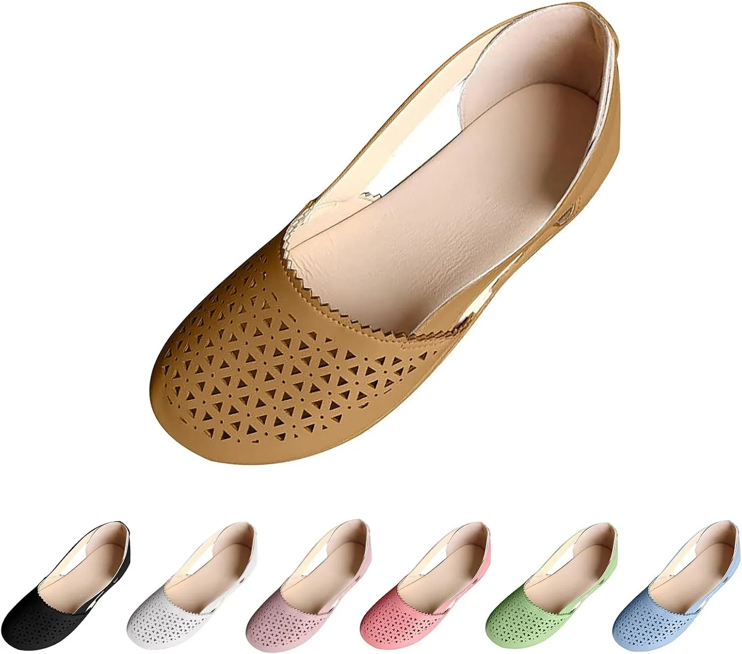 Womens Hollow Ballet Flats Casual Round Toe Low Heels Comfortable Vintage Leather Dress Shoes Walking Shoes Mary Janes