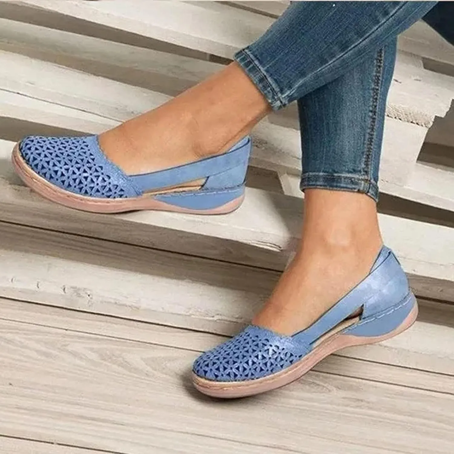 Womens Hollow Ballet Flats Casual Round Toe Low Heels Comfortable Vintage Leather Dress Shoes Walking Shoes Mary Janes