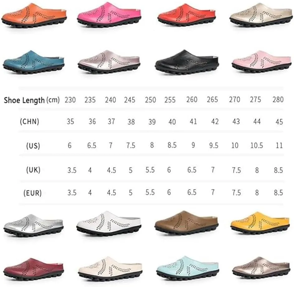 Womens Hollow Out Breathable Mule Sandals Casual Comfortable Closed Toe Sandals Flats Softsole Lightweight Leather Loafer Slippers