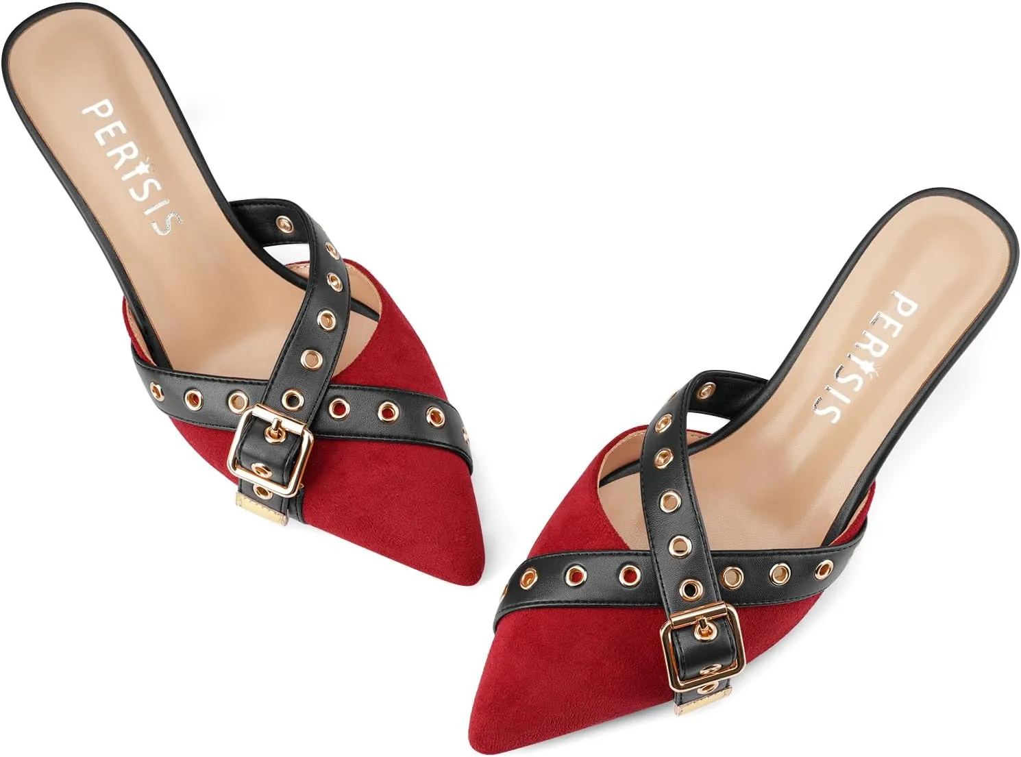Women's Kitten Heel Mules Pointed Close Toe Slip On Pumps Suede Stiletto Heels Dressy Comfy Heeled Pointy Studded Slingback Shoes