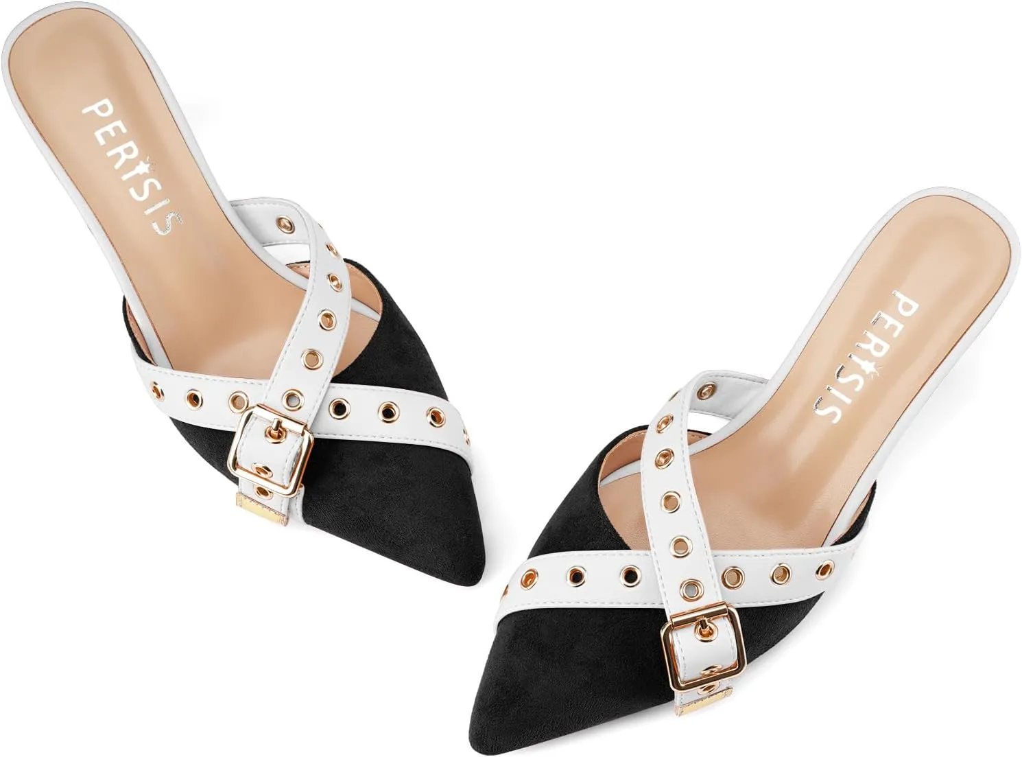 Women's Kitten Heel Mules Pointed Close Toe Slip On Pumps Suede Stiletto Heels Dressy Comfy Heeled Pointy Studded Slingback Shoes