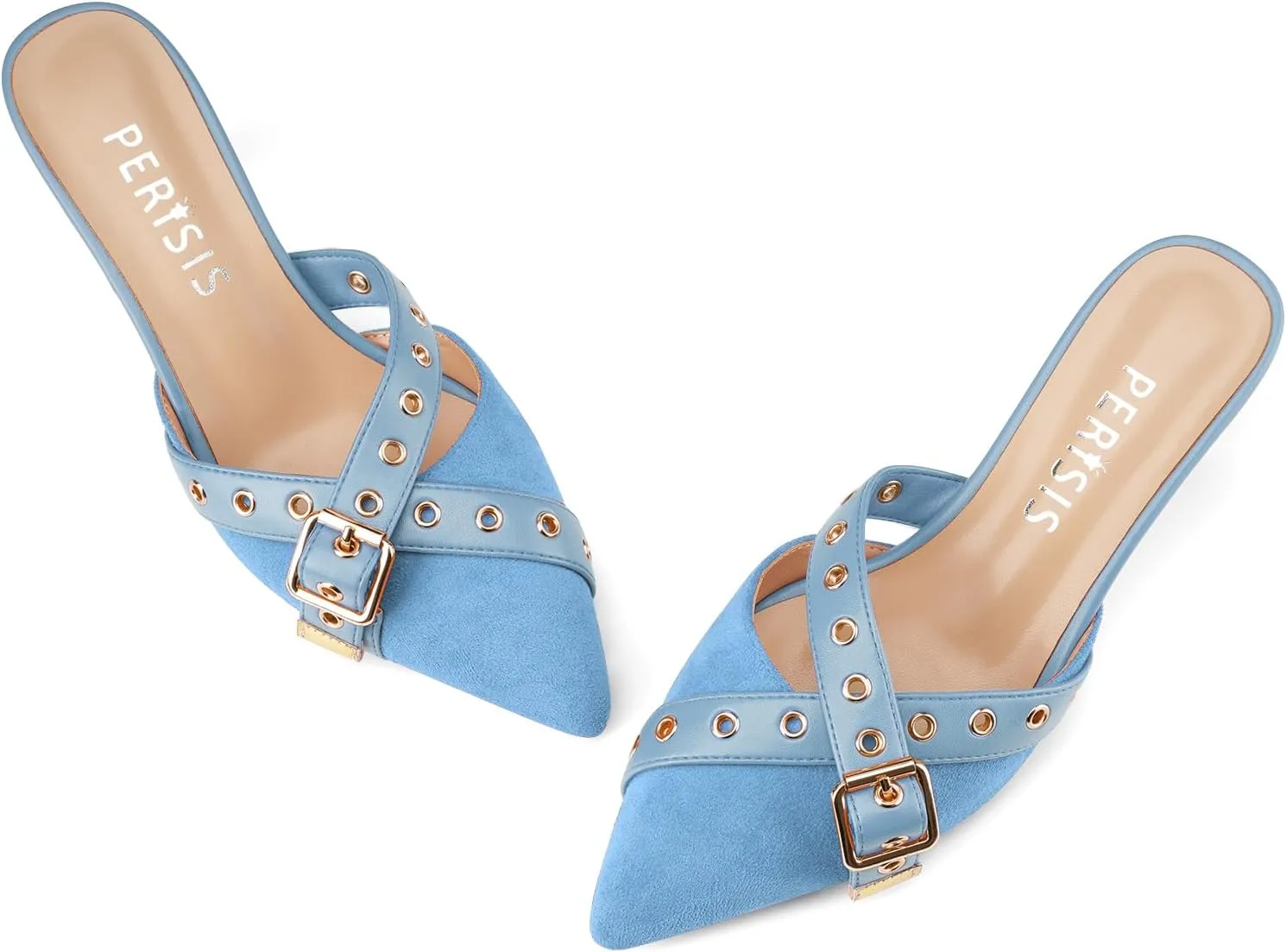 Women's Kitten Heel Mules Pointed Close Toe Slip On Pumps Suede Stiletto Heels Dressy Comfy Heeled Pointy Studded Slingback Shoes