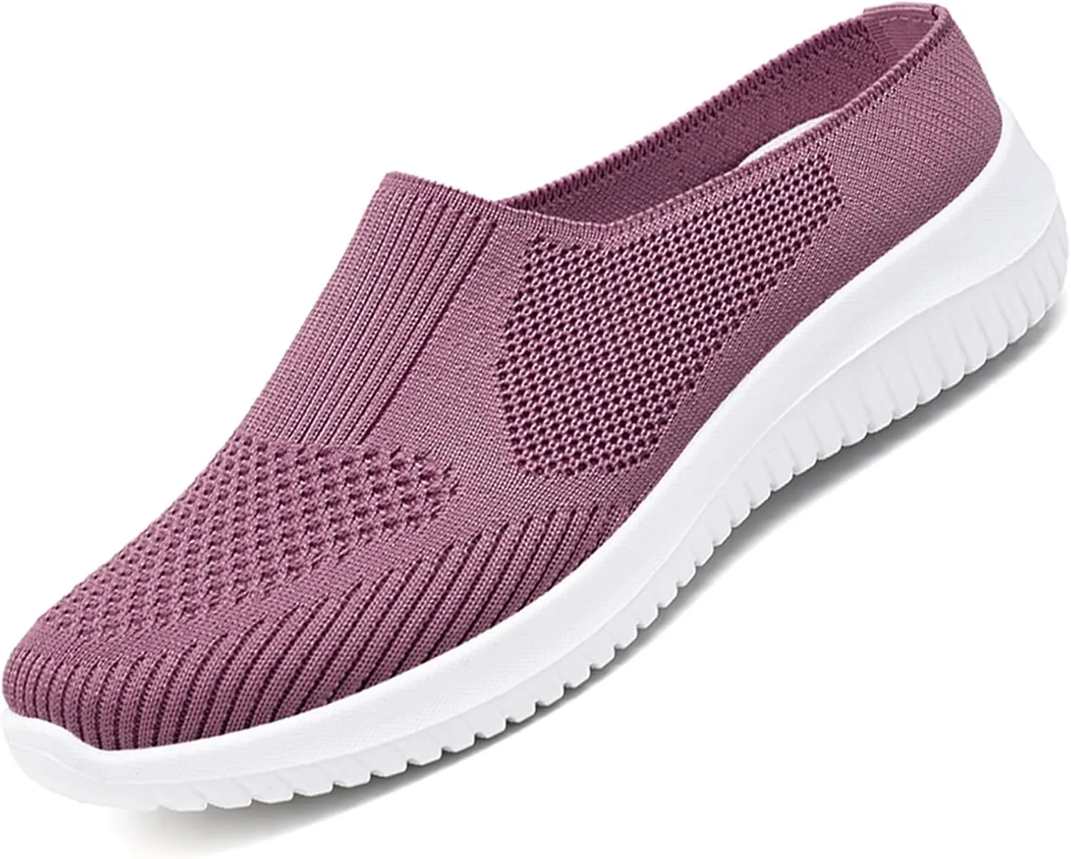 Women's Knitted Mesh Walking Mules Fashion Backless Breathable Lightweight Slip On Sneakers Soft Sole Non-Slip Loafers
