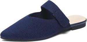 Women's Knitted Pointed Toe Flat Mules Summer Fashion Hook&Loop Slide Slippers Comfortable Slip On Breathable Backless Mesh Casual Flats Sandals mules for women