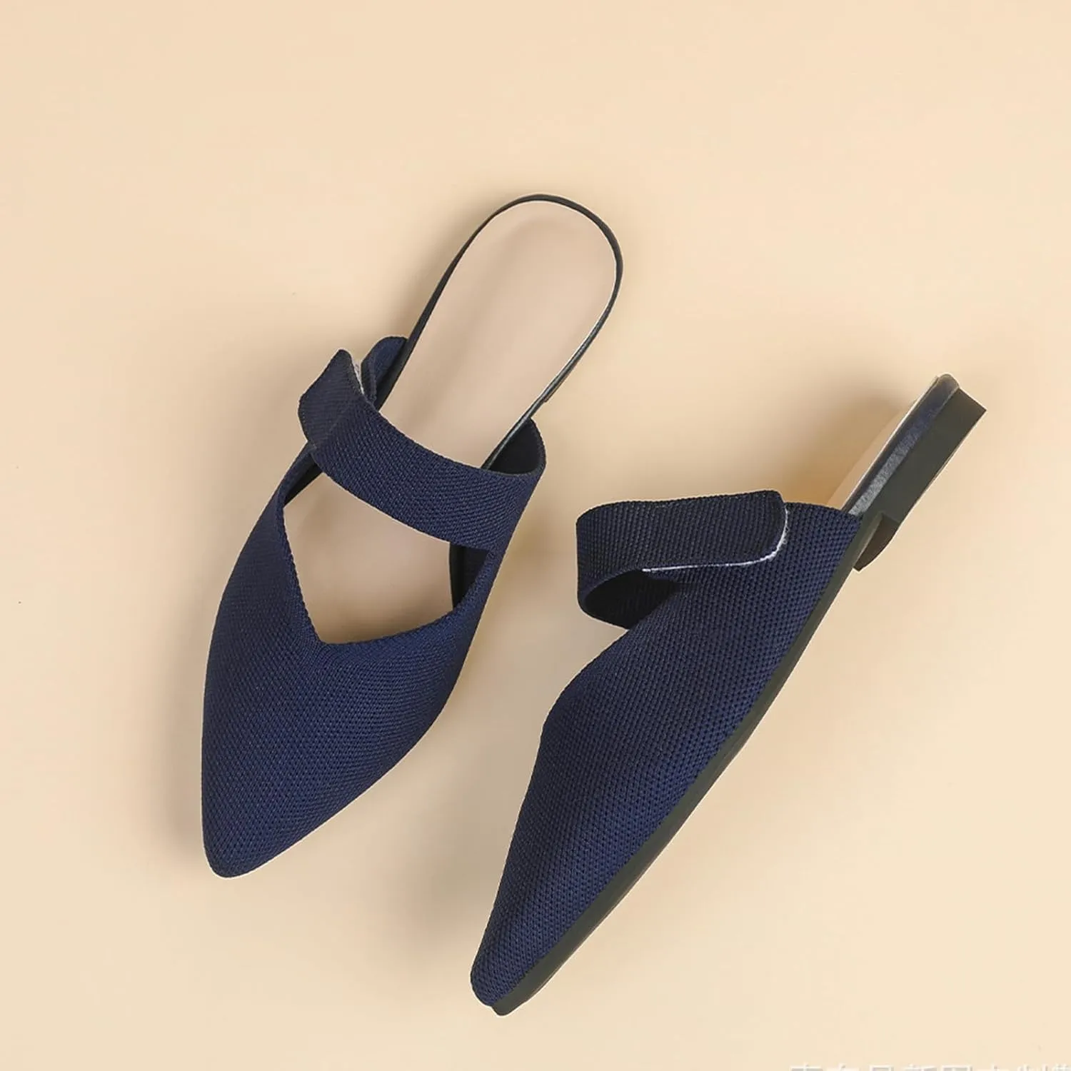 Women's Knitted Pointed Toe Flat Mules Summer Fashion Hook&Loop Slide Slippers Comfortable Slip On Breathable Backless Mesh Casual Flats Sandals mules for women