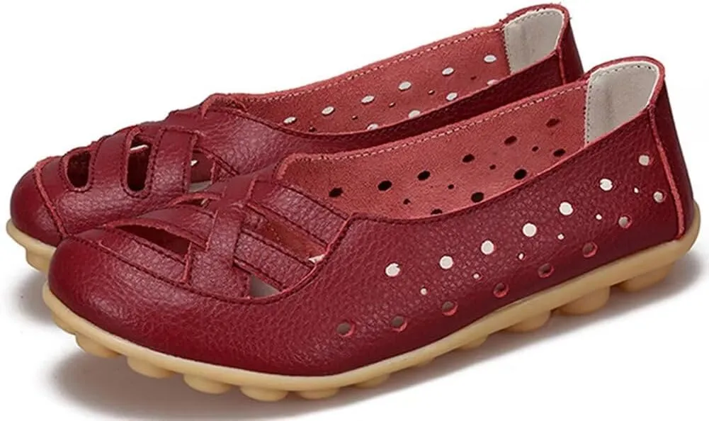 Women's Leather Loafers Flats Sandals Slip-On