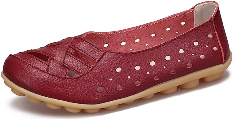 Women's Leather Loafers Flats Sandals Slip-On