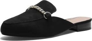 Womens Leopard Mules - Wide Width, Backless Loafers for Wide Feet - Black, Size 6-13