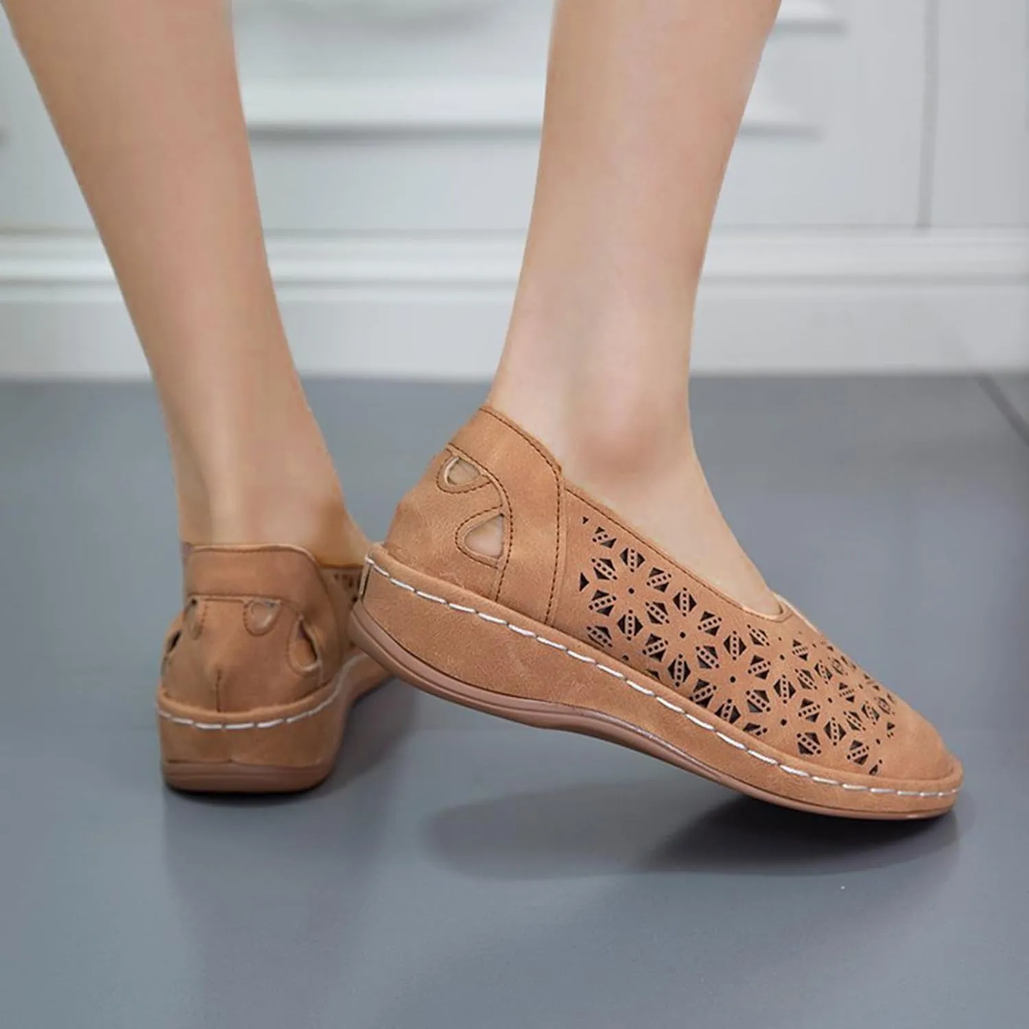 Womens Loafers Comfortable Dressy Wide Width Hollow Out Closed Toe Shoes Breathable Walking Sandals Slip On Summer Sandals Soft Flats for Women Casual Lightweight