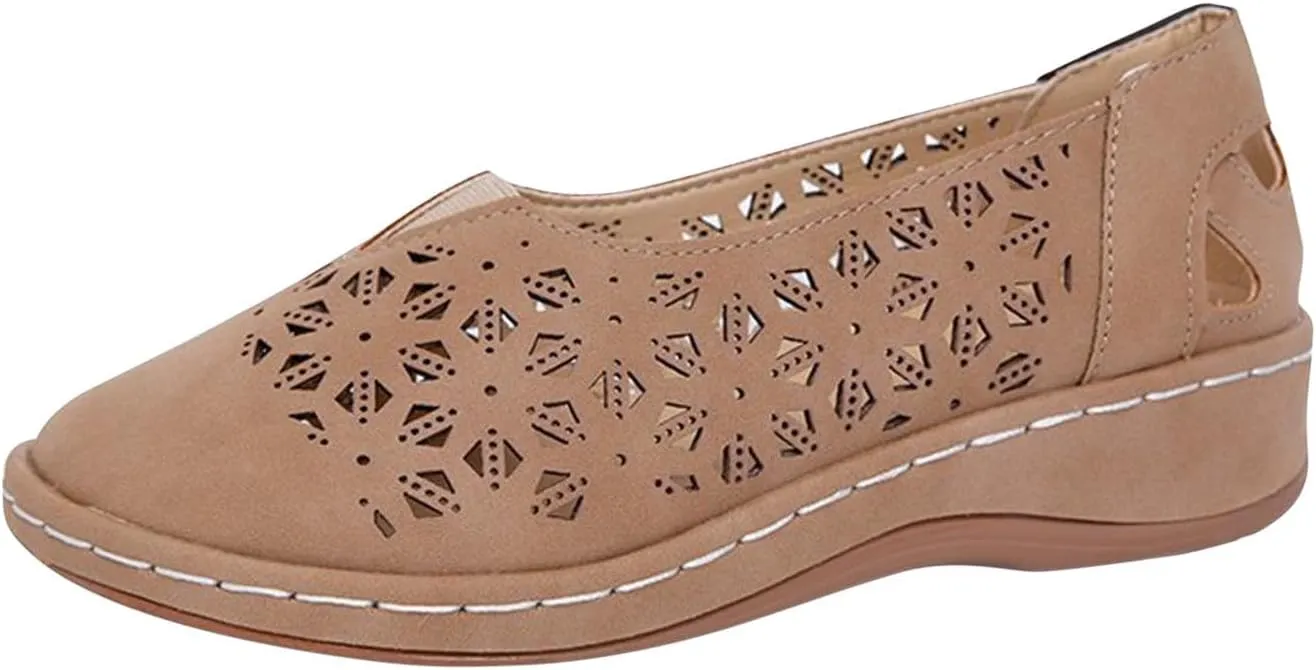 Womens Loafers Summer Comfortable Dressy Soft Plat Sandals Breathable Hollow Out Office Work Shoes Closed Toe Low Heel Walking Slip On Sandal for Women Casual Lightweight