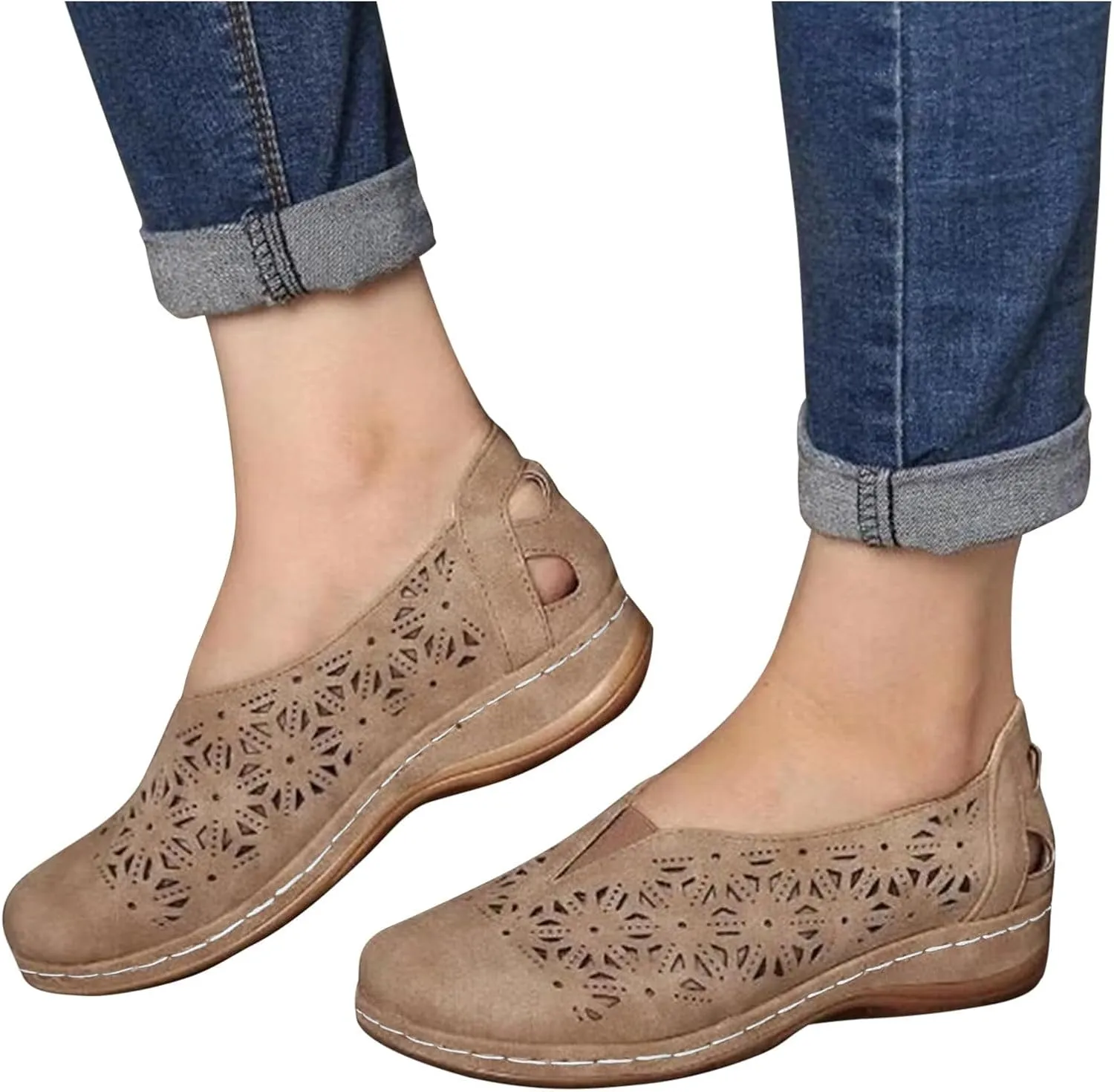Womens Loafers Summer Comfortable Dressy Soft Plat Sandals Breathable Hollow Out Office Work Shoes Closed Toe Low Heel Walking Slip On Sandal for Women Casual Lightweight