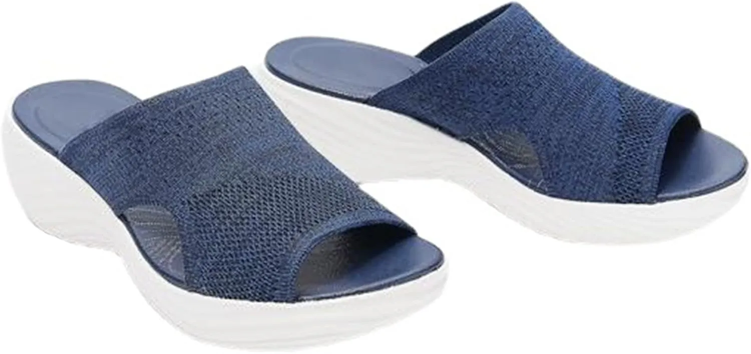 Women's Mesh Open Toe Hollow Platform Wedge Sandals Slip-On Summer Comfort Non-Slip Breathable Beach Fish Mouth Sandals