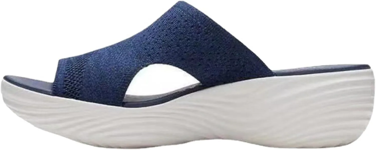 Women's Mesh Open Toe Hollow Platform Wedge Sandals Slip-On Summer Comfort Non-Slip Breathable Beach Fish Mouth Sandals